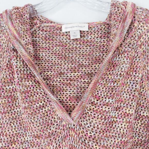 Christopher & Banks Open Knit Hooded Sweater Womens XL Cotton Beach Boho Rainbow - Picture 5 of 16